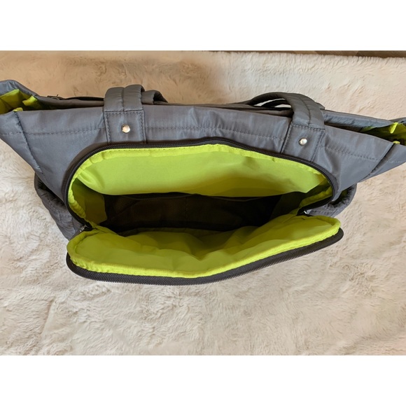 SkipHop, gray and lime green diaper bag EUC - Picture 9 of 16